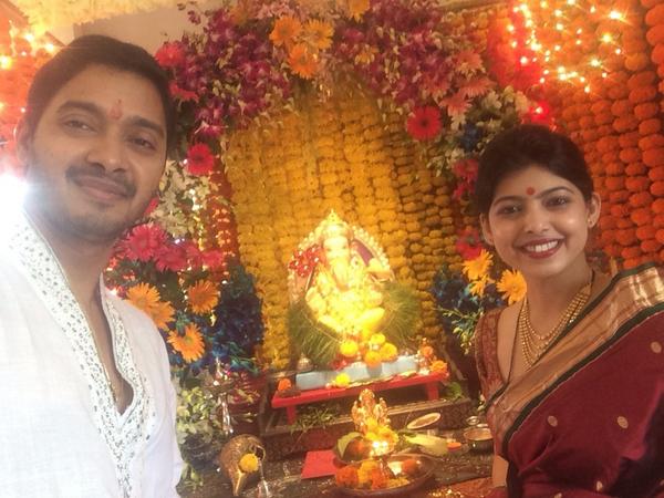 Shreyas Talpade with wife - Celebrating Ganesha Chathurthi